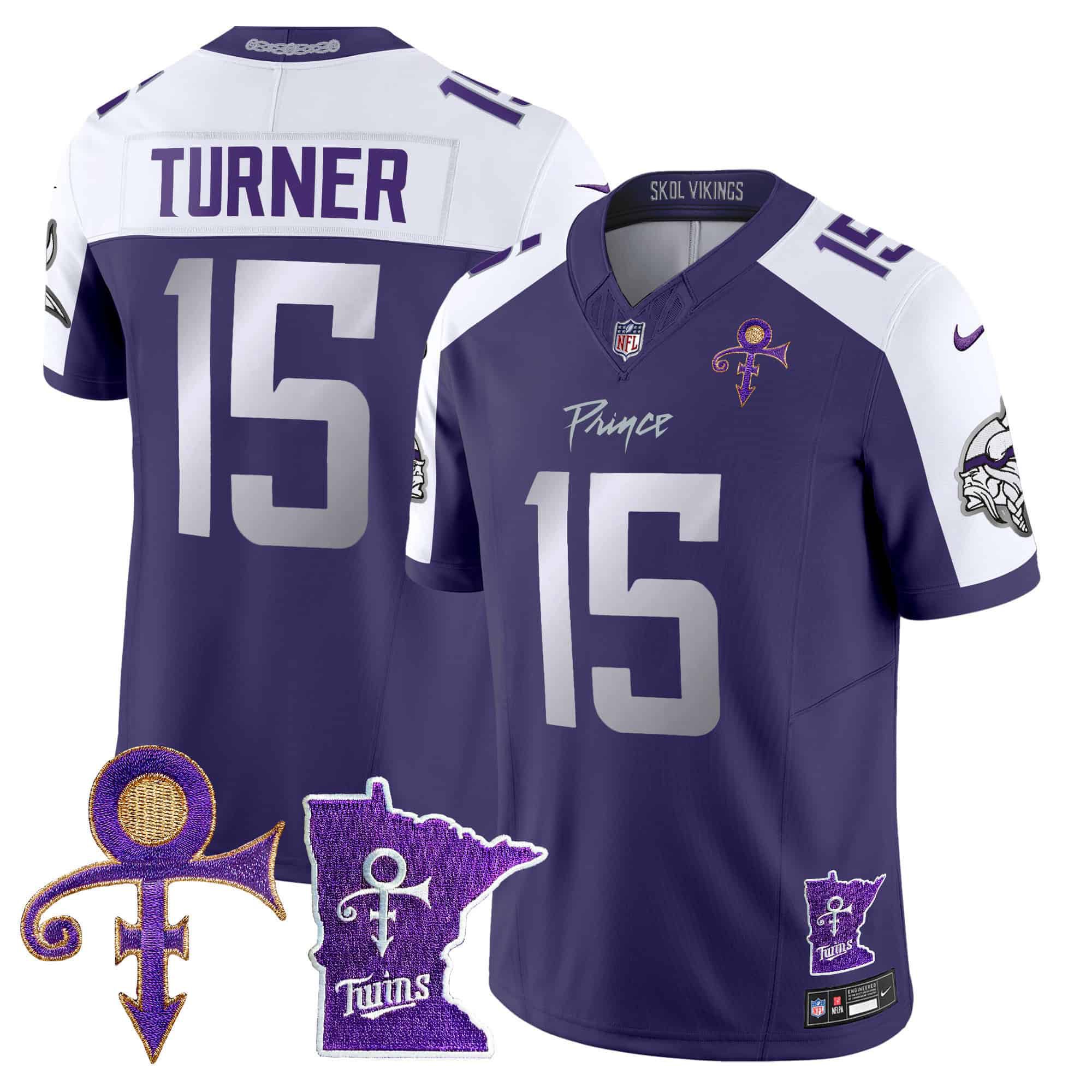 Men Minnesota Vikings 15 Turner Purple 2024 Nike Prince Vapor Limited NFL Jersey